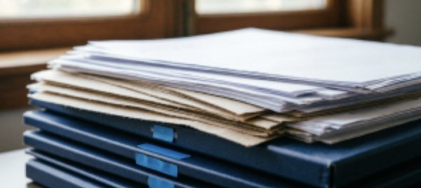 Carpetas y documentos apilados